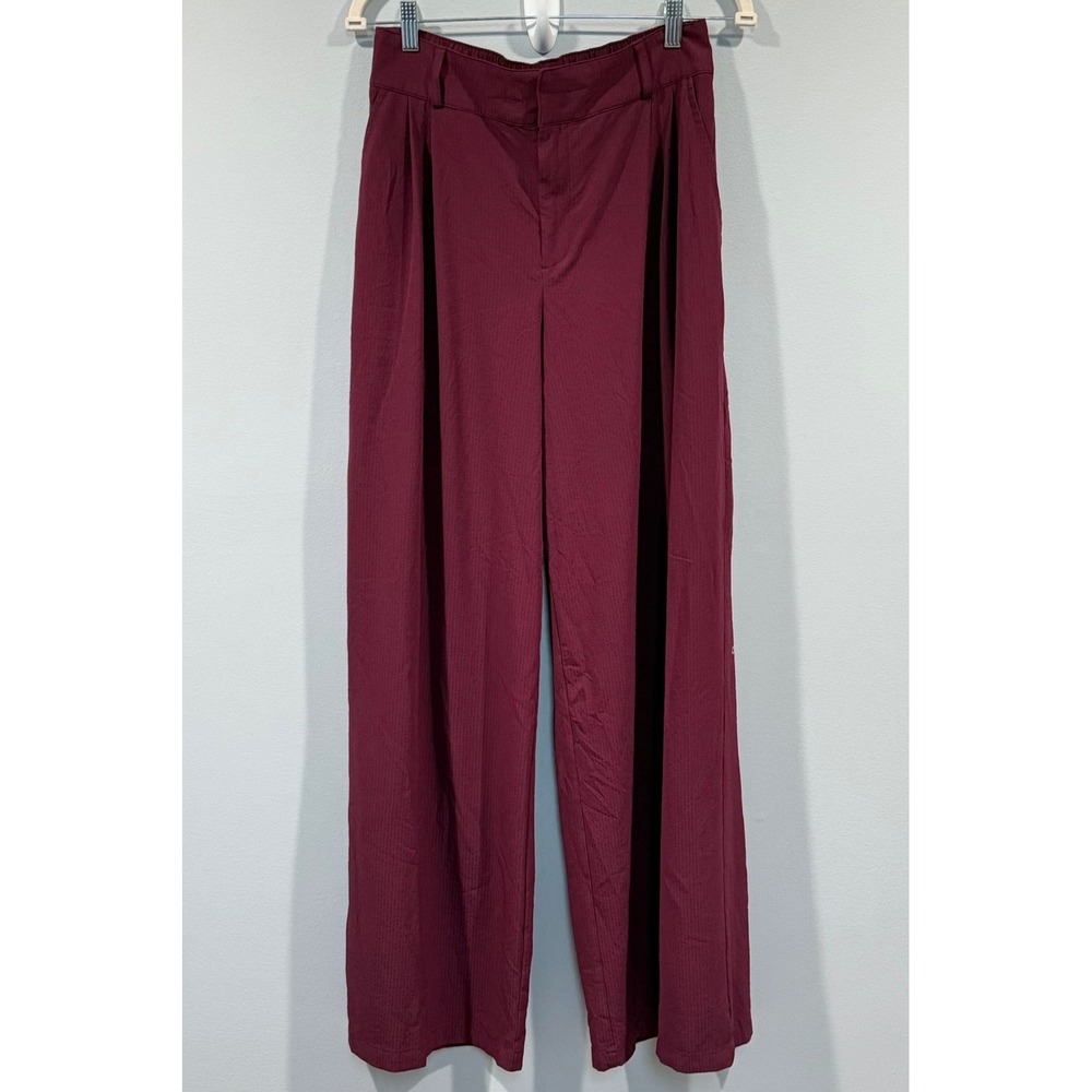 Alo Yoga High-Waist Dreamscape Trousers Wide Leg Pants Burgundy Medium LONG 33"